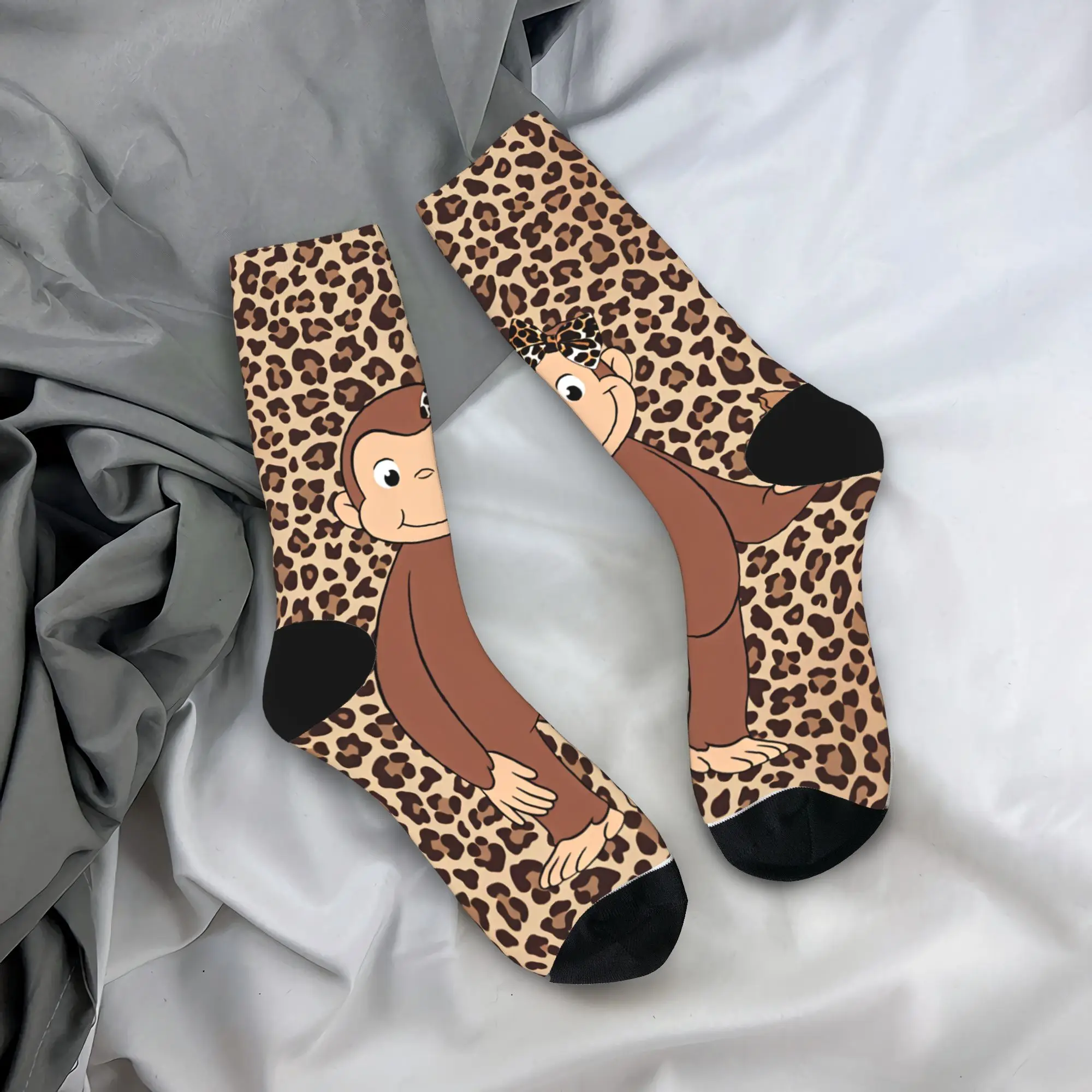 Curious George Monkey Stockings  Novelty Socks Unisex Men Comfortable Socks Autumn Outdoor Sports Pattern Non-Slip Socks Gift