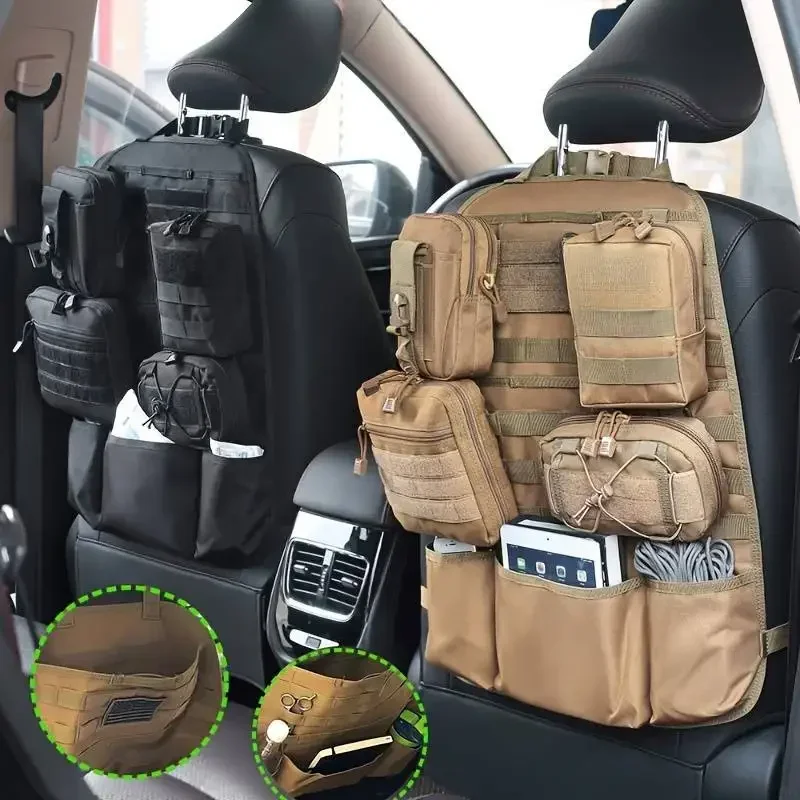 Molle Car Seat Back Organizer Panel Storage Pouch Universal Hunting Accessories Travel Vehicle Seat Cover Protector EDC Tool Bag