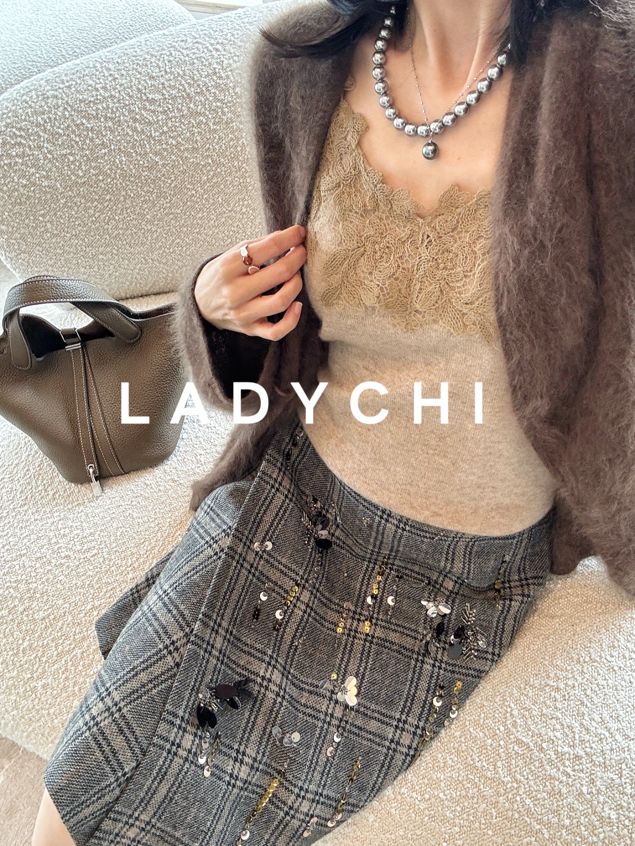 

Ele LadyChi Woolen Skirt with Side Split Handmade Tailoring Midi Length Tweed Fabric High Waist Fit for Par