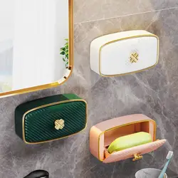 Soap Box Wall mounted Punch Free Type Bathroom Space saving Soap Drain Dish with Lid