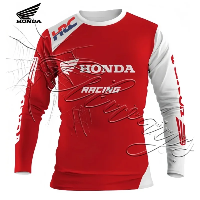 

2026Летняя мужская классическая футболка красного и белого цвета с длинными рукавами для любителей гонок на открытом воздухе, спортивная скоростная сухая футболка с длинными рукавами MOTO Off Road