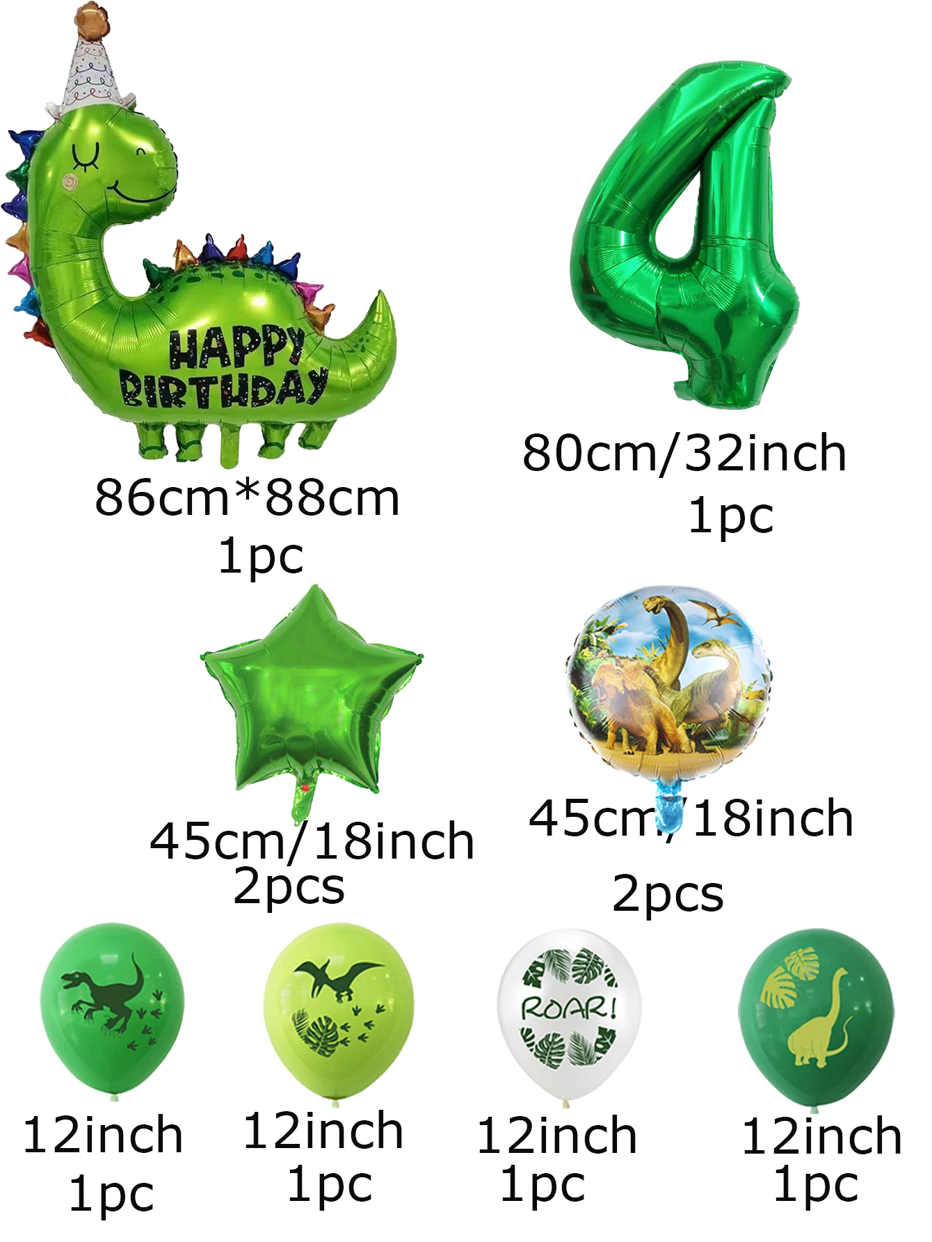 1set Happy Birthday Dinosaur Number Star Foil Balloons with Jurassic Theme Latex Balloon Children's Birthday Party Decorations