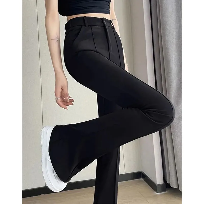 

Women Sagging Sensation Solid Color Micro La Suit Pants 2024 Summer Female Breathable High Waisted Mop Pants Lady Flared Pants