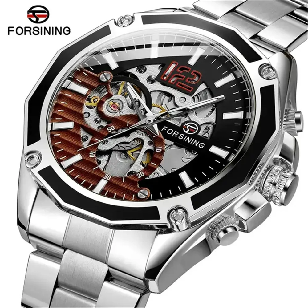 Forsining 1030A Classic Series Golden Top Brand Steel Mens Skeleton Man Wrist Watch Mechanical Luxury Fashion Automatic Watches