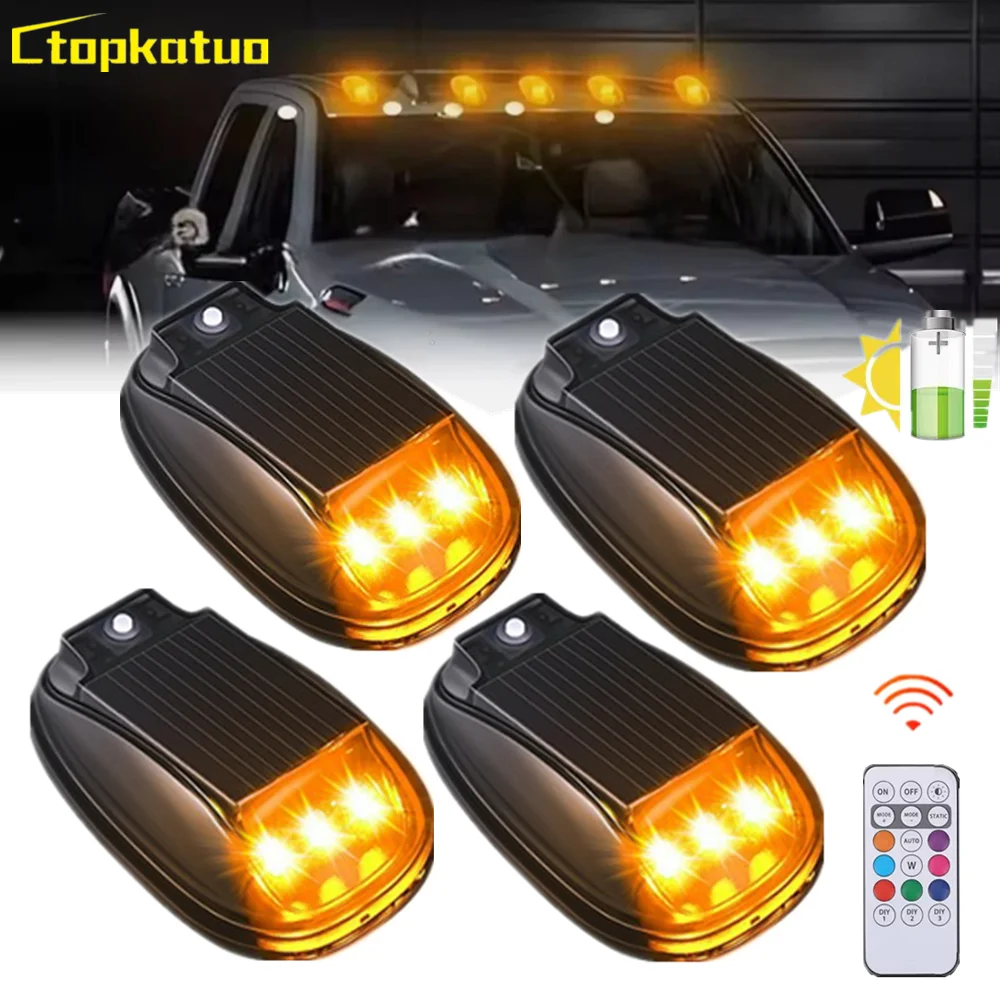 التحكم اللاسلكي أضواء الكابينة الشمسية سيارة شاحنة سقف LED منارة ستروب أضواء تحذير الطوارئ مصباح الملاحة الشمسية 8 ألوان