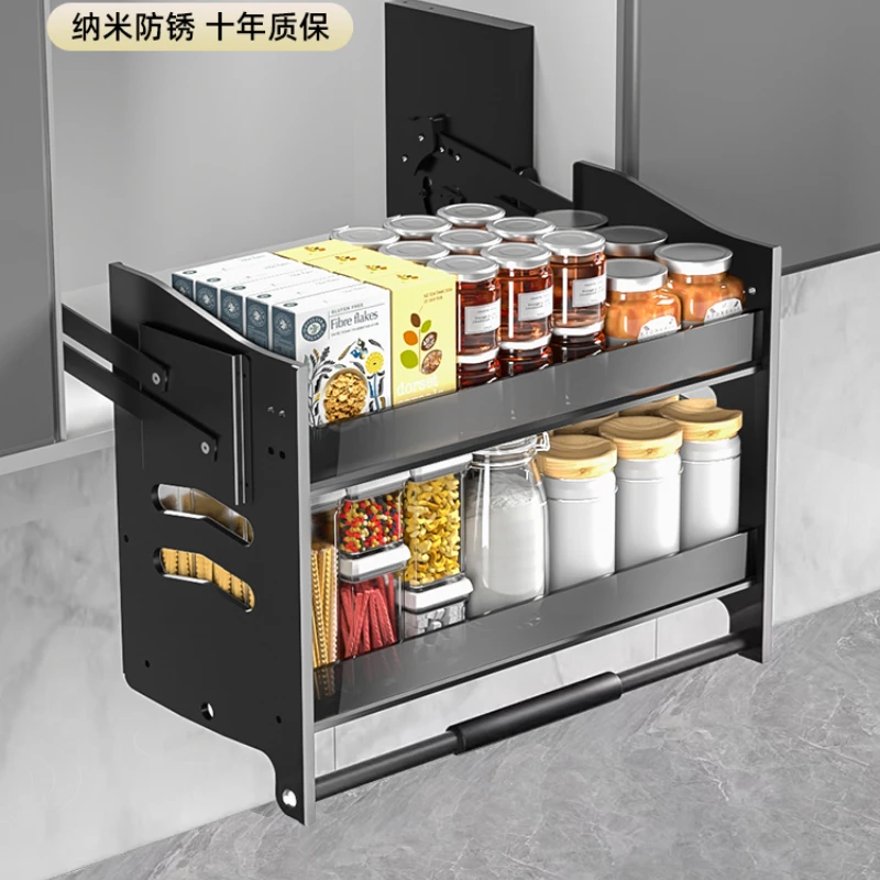 

Pull-out Basket Kitchen Cabinet up and down Lifting Pull-out Basket Double-Layer Damping Buffer Open Door