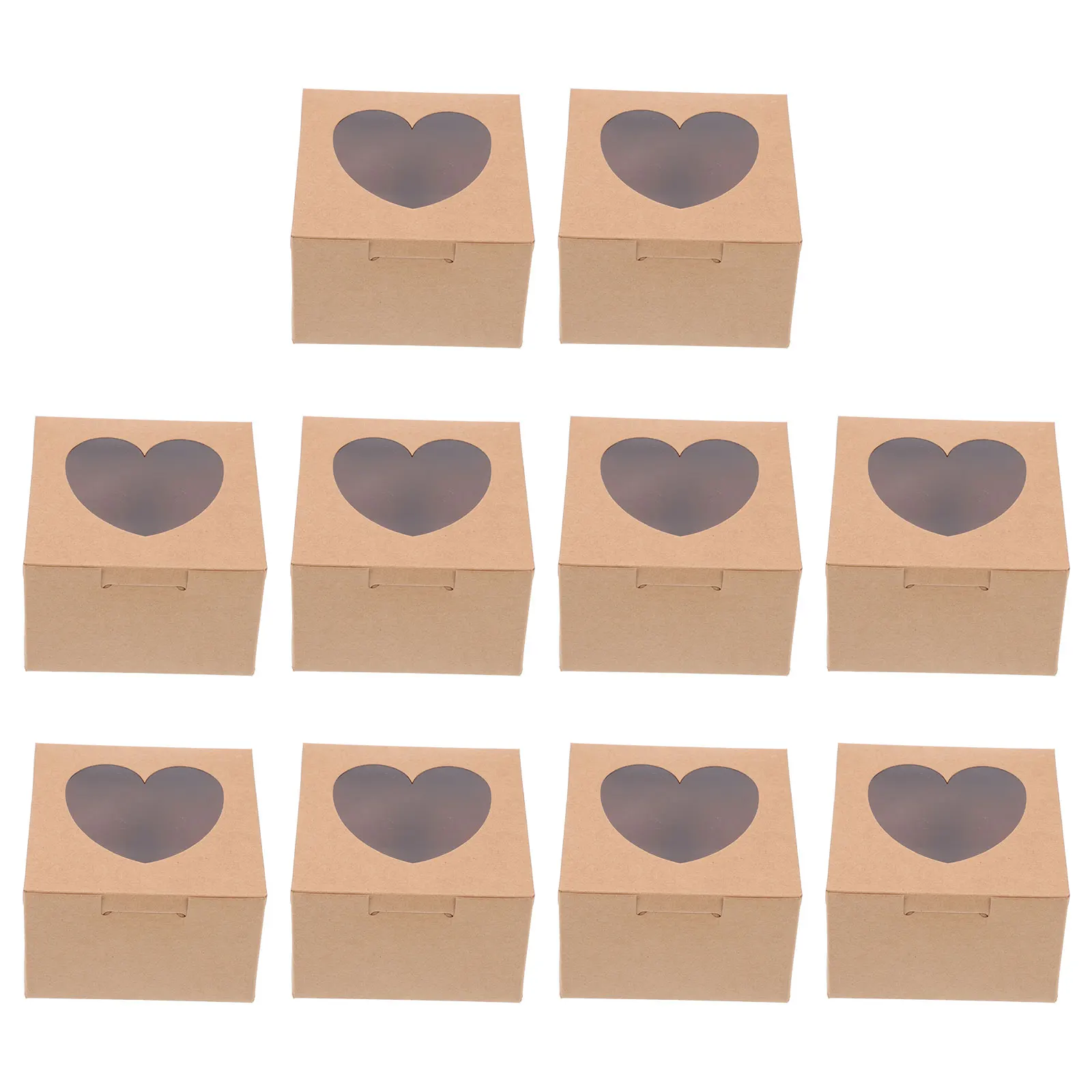 

20 Pcs Kraft Paper Cake Boxes Transparent PVC Heart Windows for Biscuits Cupcakes Desserts Gift Packaging Parties Bakeries