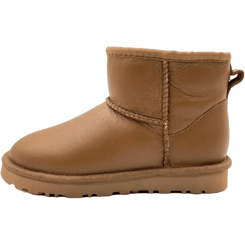 High quality wool women\'s boots, waterproof and glossy leather snow boots, pure wool warm high top low top flat bottom