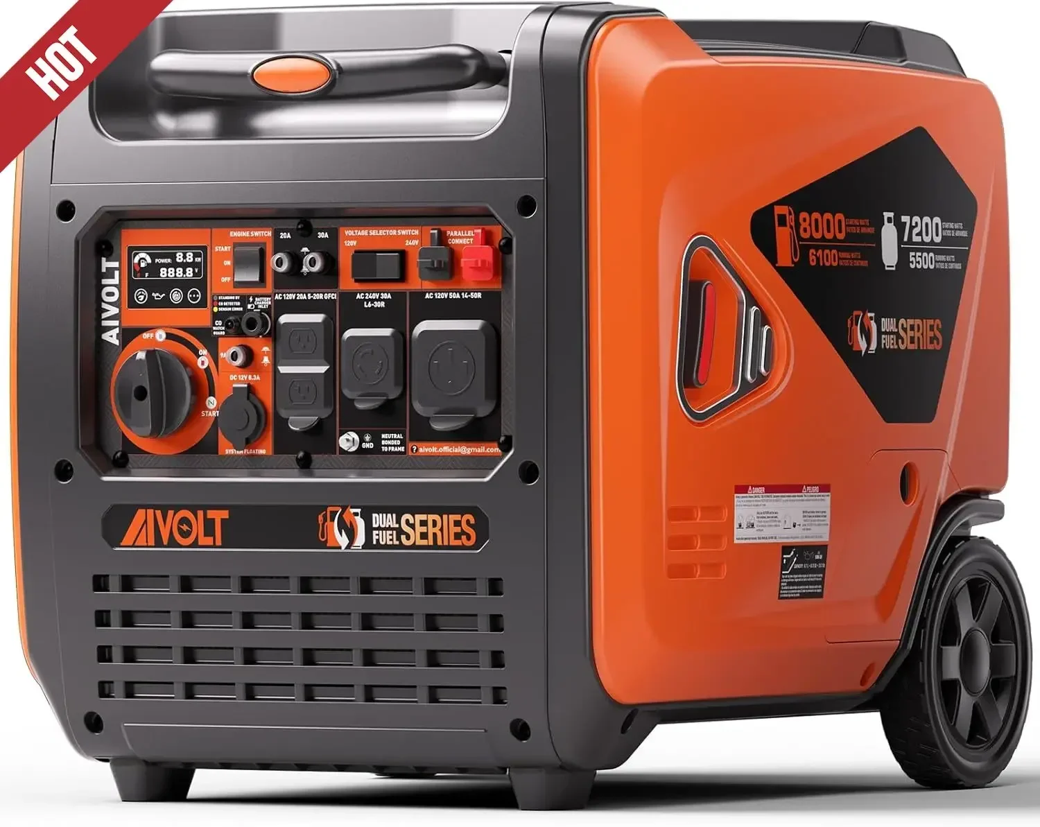 

Инверторный генератор 8000 Вт с двойным питанием, супертихий, с электрозапуском - портативный генератор на газе/пропане, обновленная версия