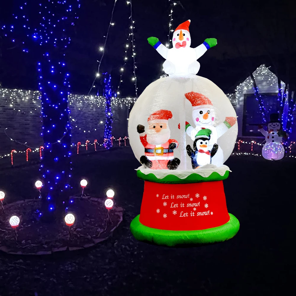 Globo de nieve inflable de Navidad con luces LED, muñeco de nieve de pingüino de Papá Noel en bola de cristal, decoración de fiesta de césped y patio al aire libre