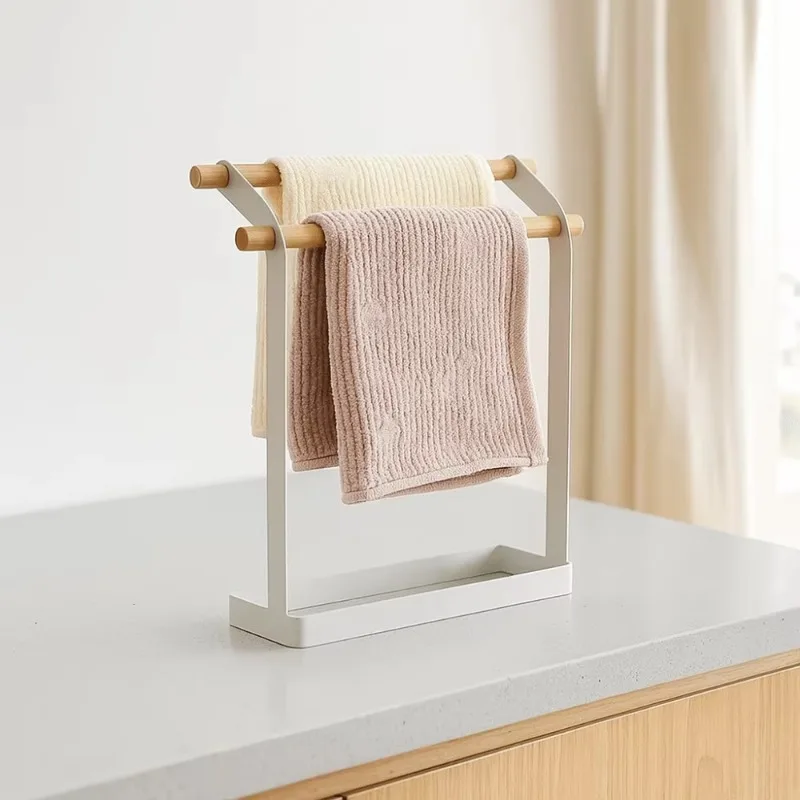 Toallero de pie, metal duradero, soporte vertical simple y estable para toallas, colgador de paños de cocina, doble barra.