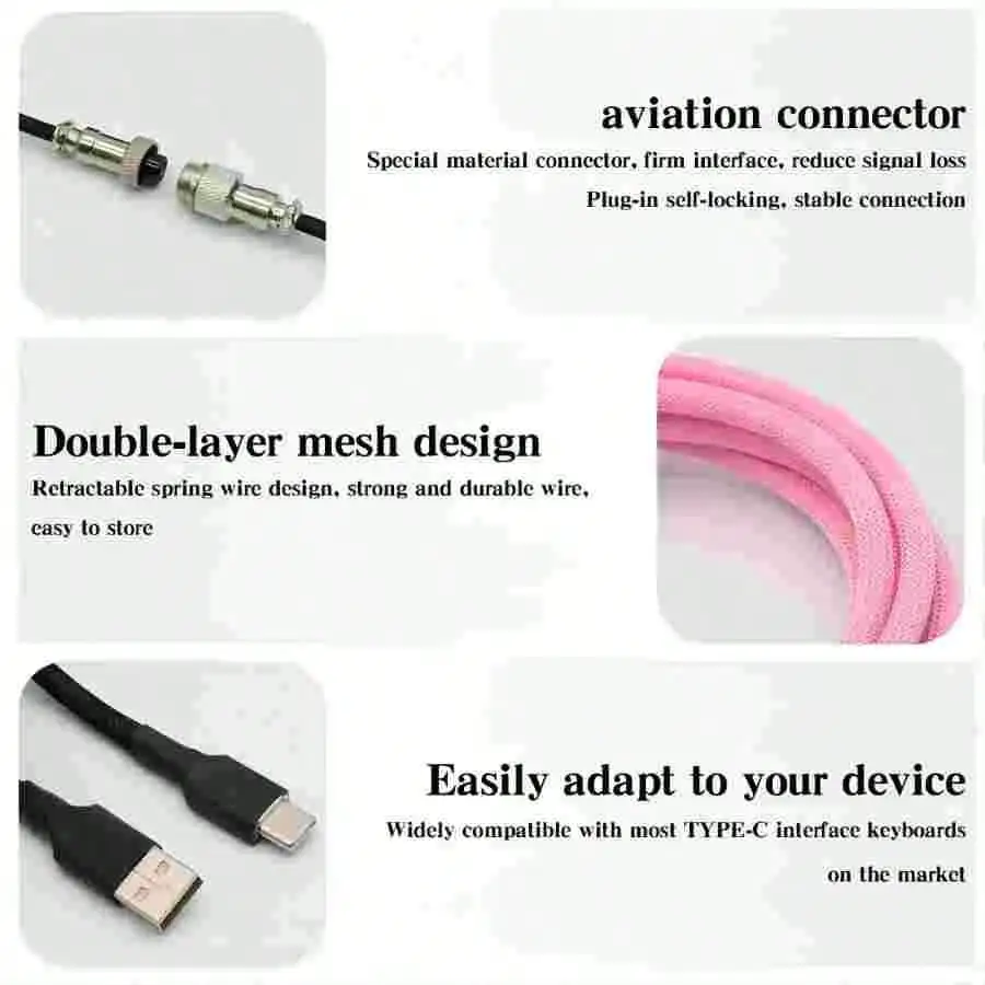 Coiled USB C to USB A Mechanical Keyboard Cable 1.5M Metal Aviator Braided for Gaming Keyboards Zinc Alloy Durable