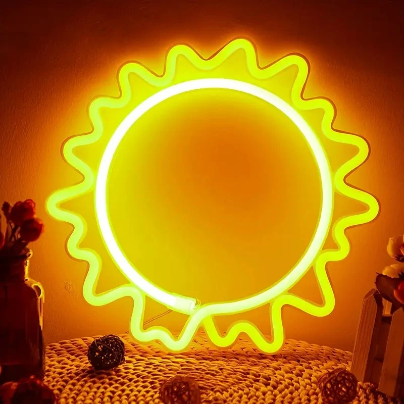 Sun Shape Neon Sign USB & Batteries Powered LED Luminous Neon Light Decorative Night Lights For Bedroom Wedding Birthday Party