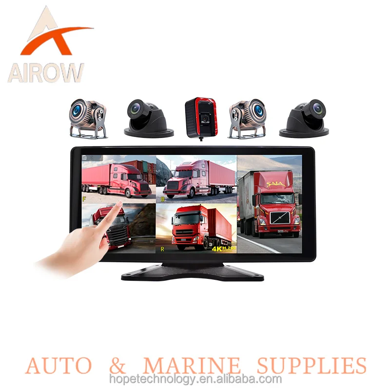 Airow auto 10.36 Inch 5CH IPS Quad Screen Dash Cam Monitor Set 5 Cameras Backup Waterproof Truck/RV Parking DVR System