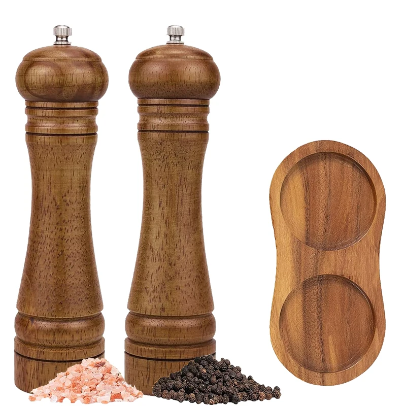 

Wooden Salt and Pepper Grinder Set Premium Oak Wood Salt Grinders Shakers Pepper Mill With Adjustable Ceramic Grinder JT551