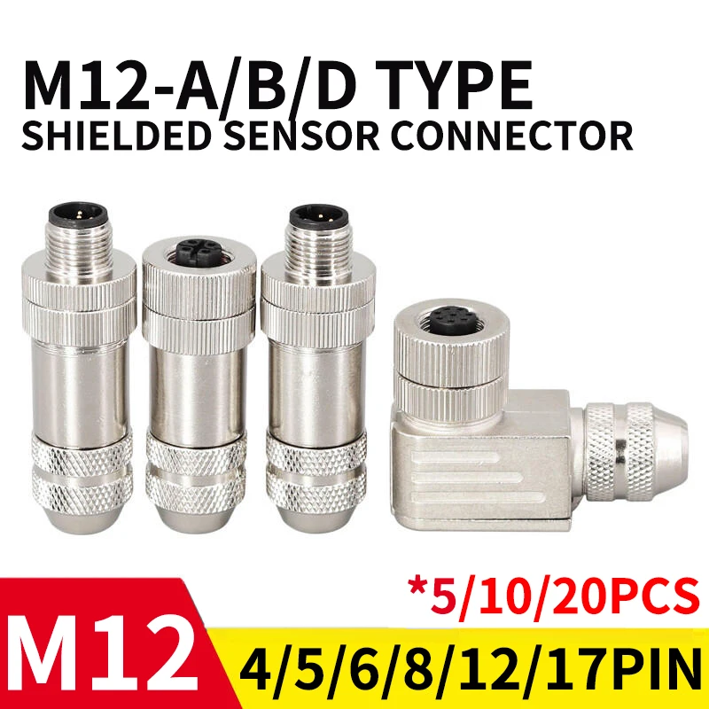 

5/10/20 pcs M12 4P 5P 6P 8 PINS Shielded Sensor Docking Connector Male Female Metal Assembly Aviation Plug