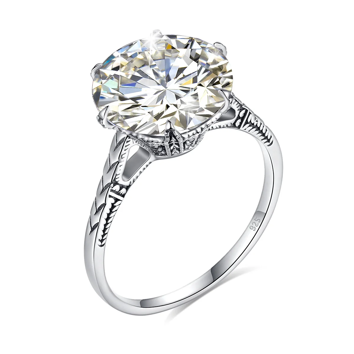 Massiver Rundschliff 12mm 6ct Moissanit-Ring Roségold Silber Mit Zertifikat Luxus-Schmuck für Frauen Zartes Trend-Geschenk für Damen – Detail 7