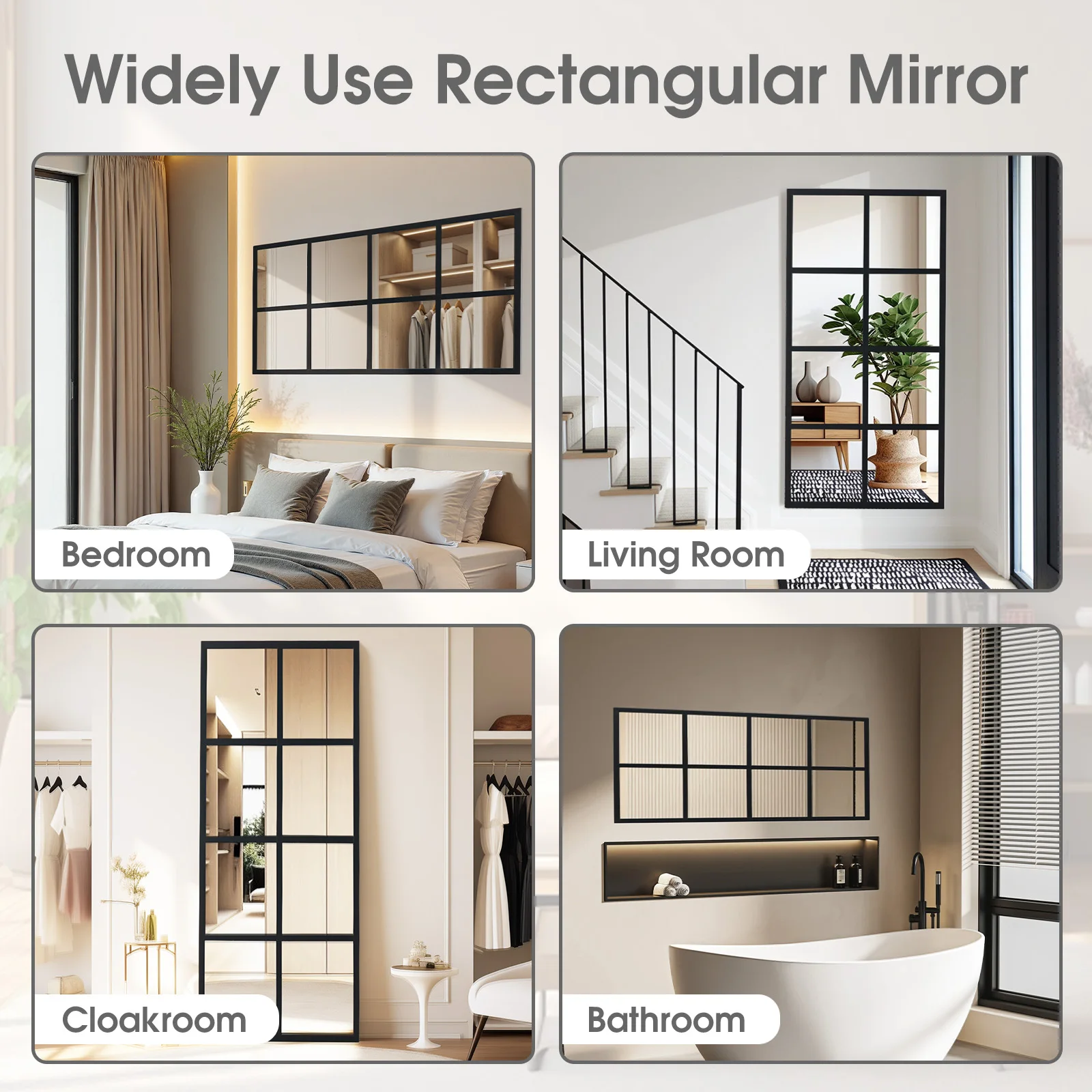 JHK Window Pane Wall Mirror Standing Hanging Full Body Wall Mirror Black Framed Mirrors for Wall Decor Living Room Metal Framed Big Square Mirror for Bathroom image 4