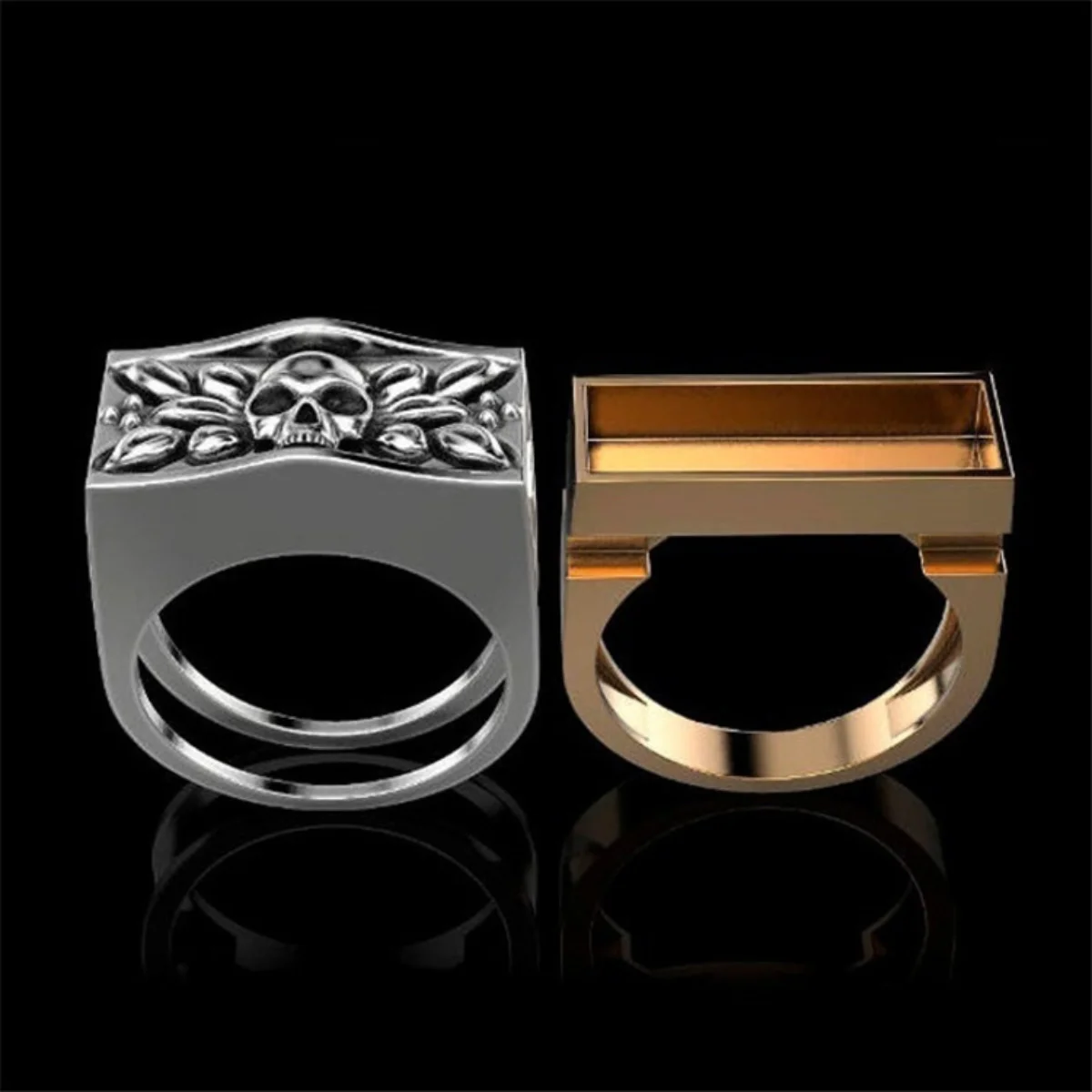 $1 Free Postage Electroplating Punk Style Skull Suit Ring Personality Ring Global Jewelry Wholesale At Low Price Double Ring Set