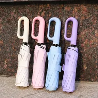 Automatic Sun Umbrella Large Ring Clasp Windproof 3-Fold Parasol 125cm 10 Ribs Sunny Rainy Umbrella Automatic Windproof