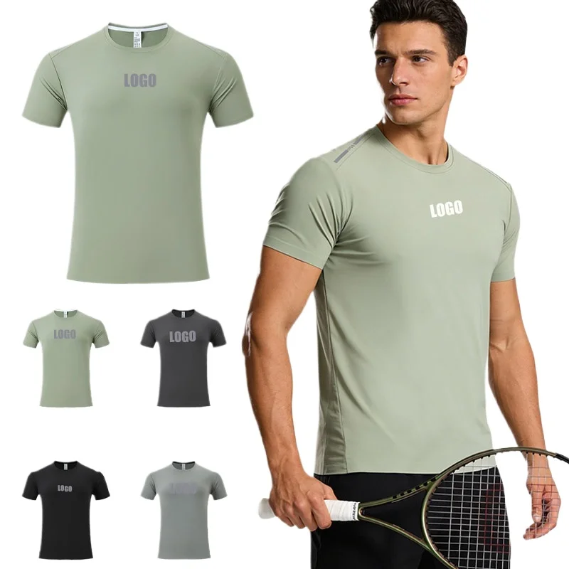 Custom LOGO Men's Summer  Thin Short Sleeve T-Shirt Fitness Leisure Sports Breathable Quick Drying Clothes Pressurized Hoop