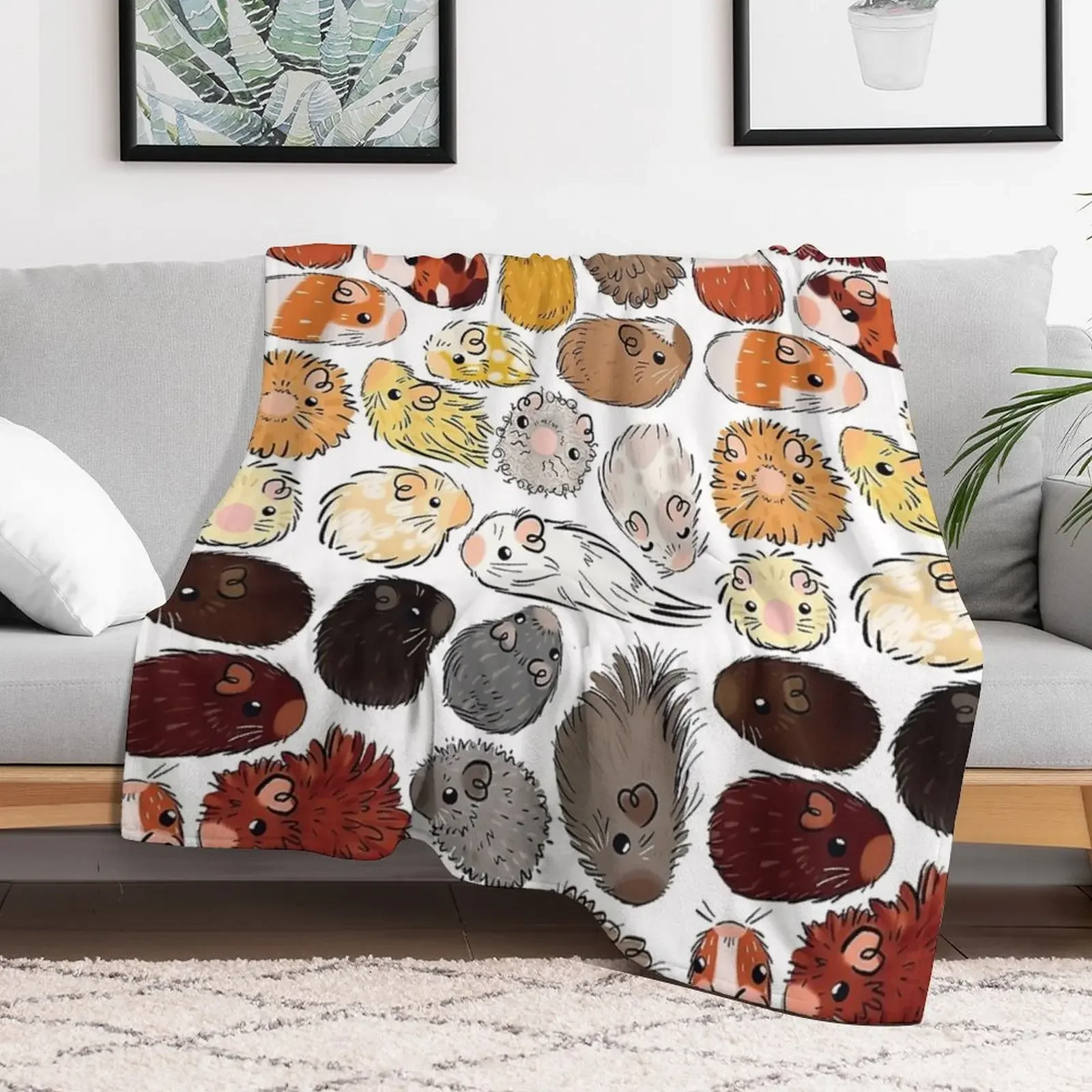 Cute Colorful Guinea Pigs Throw Blanket Furry Decorative Beds Blankets