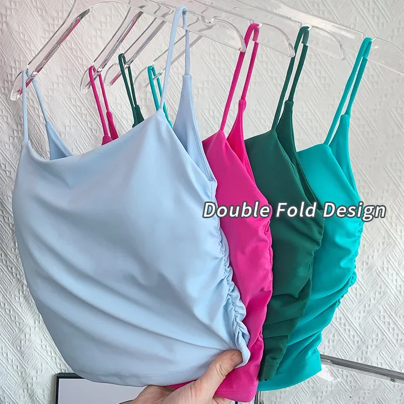 Fashion Solid Color Suspender Tops Pleats Women Fitness Bra Sexy Yoga Vest Running Fitness Gym Sports Athletic Top Sportswear