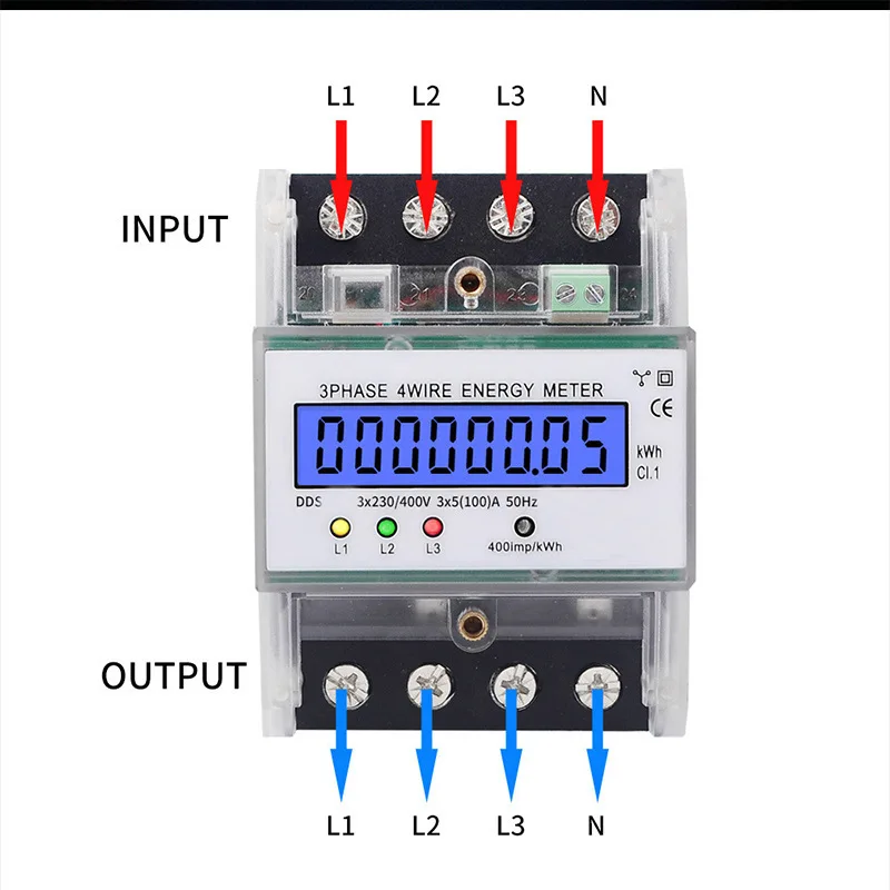 Rail-type three-phase four-wire LCD screen English meter 4P high-precision electronic energy meter