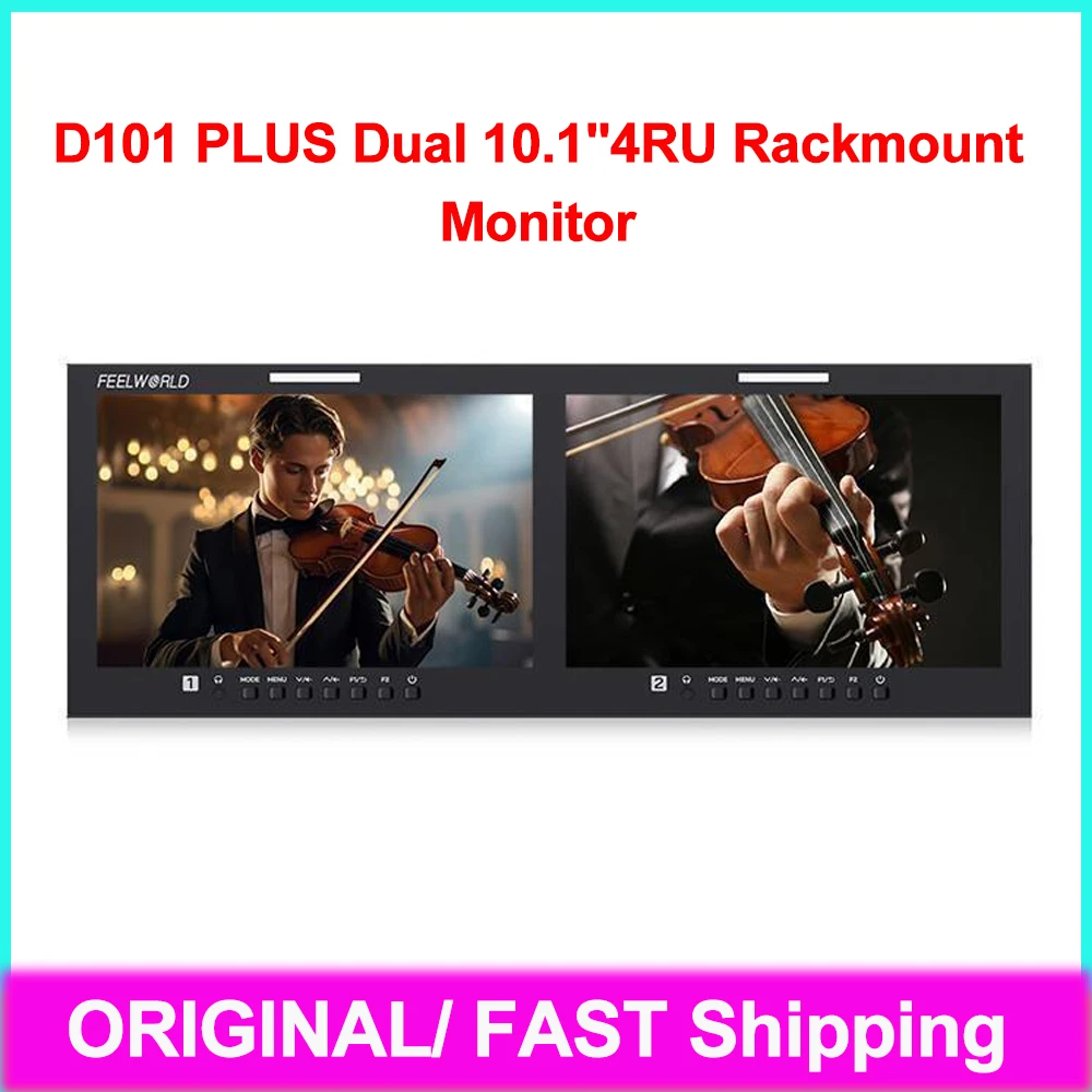 FEELWORLD D101 PLUS Dual 10.1inch 4RU Rackmount Monitor 4K Full HD Screen HDMI-Compatible SDI 1920x1200IPS Monitor For Record