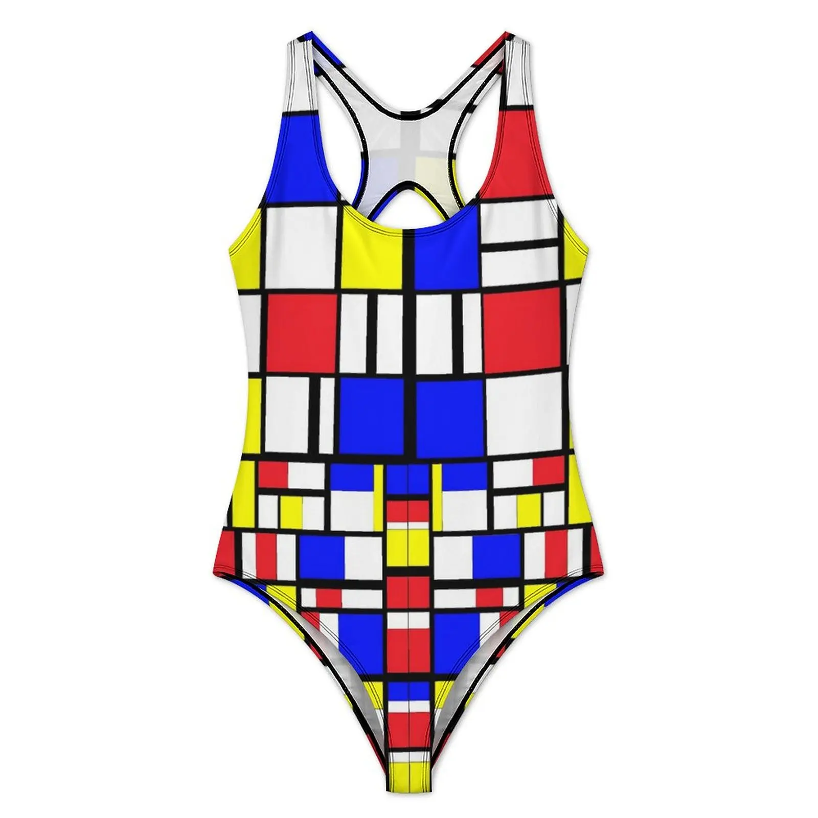 Color Block Art Swimsuit Mondrian Style Push Up Swimwear One Piece Holiday Surf Monokini Swimsuits Sexy Graphic Beach Outfits La