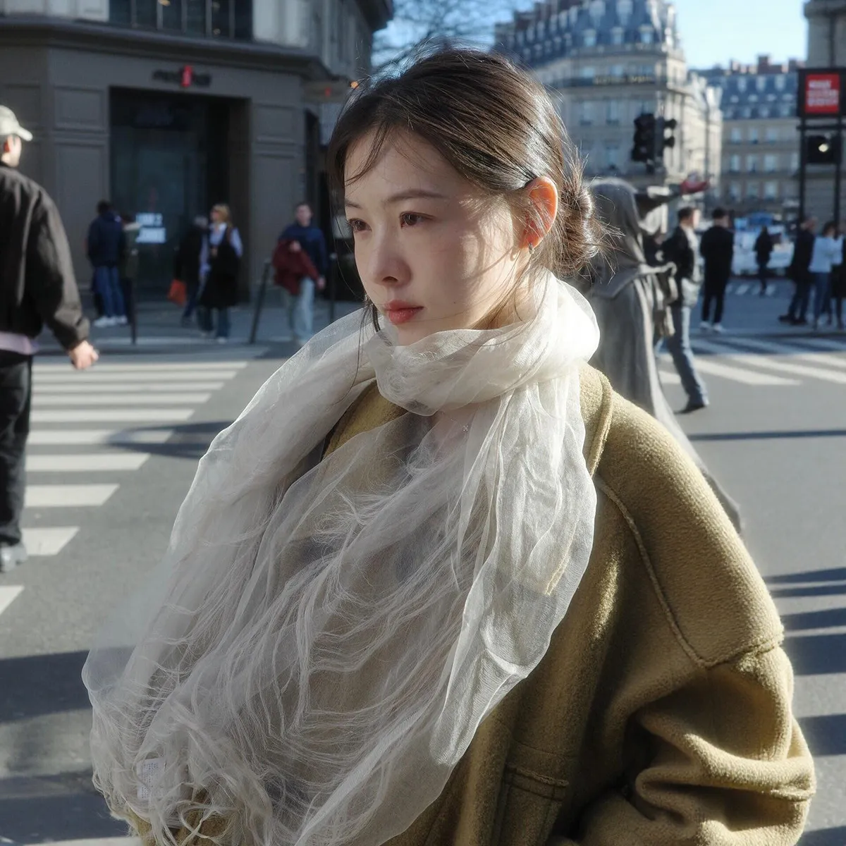 

Literary Cotton Linen Scarf, Lightweight Sheer Shawl, Atmospheric Feeling Silk Scarf