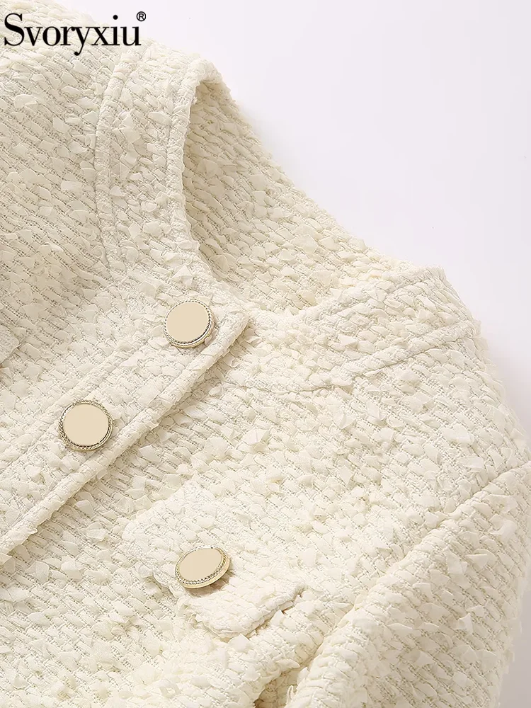 Svoryxiu Fashion Runway Autumn Winter Beige Color Casual Jackets Women's O-Neck Button Multi Pocket Long Sleeve Slim Jackets