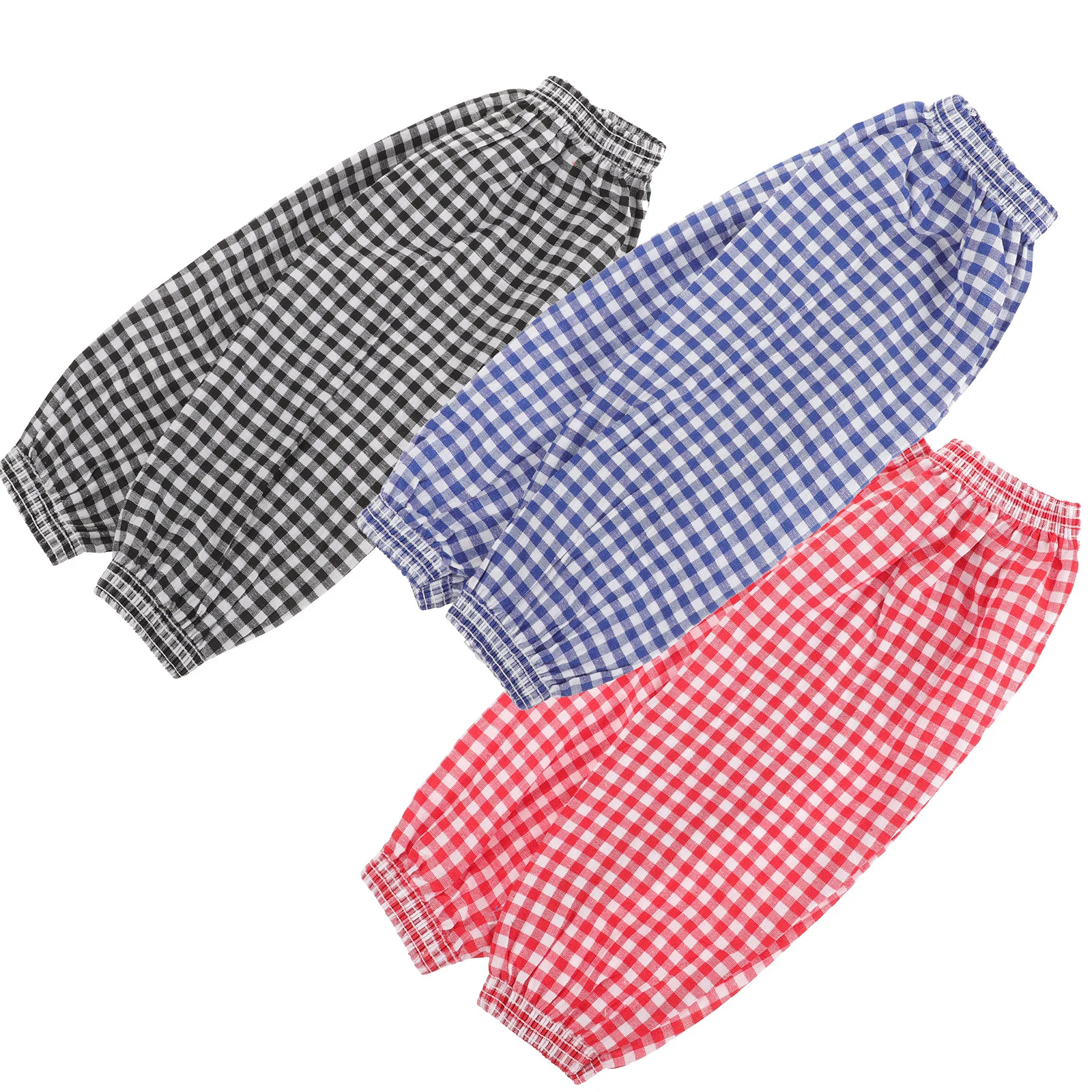 3 Pairs Clean Stain Resistant Check Sleeves Man Cleaning Gloves Protection Cotton Linen Arm Washing