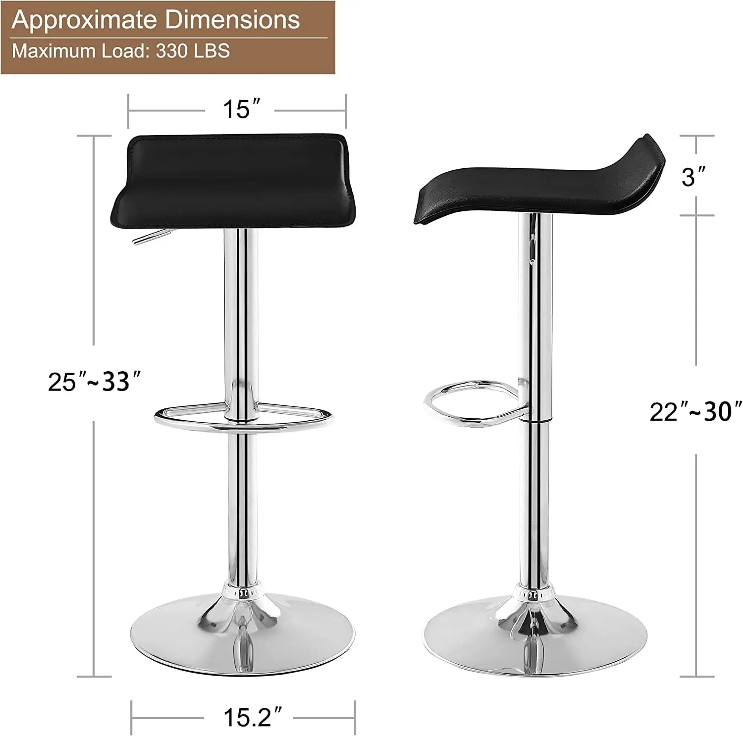 Ajustável giratória Bar Stools Set para Kitchen Island e Bar, sem encosto e moderno, Counter Height, preto, sem braços, 4