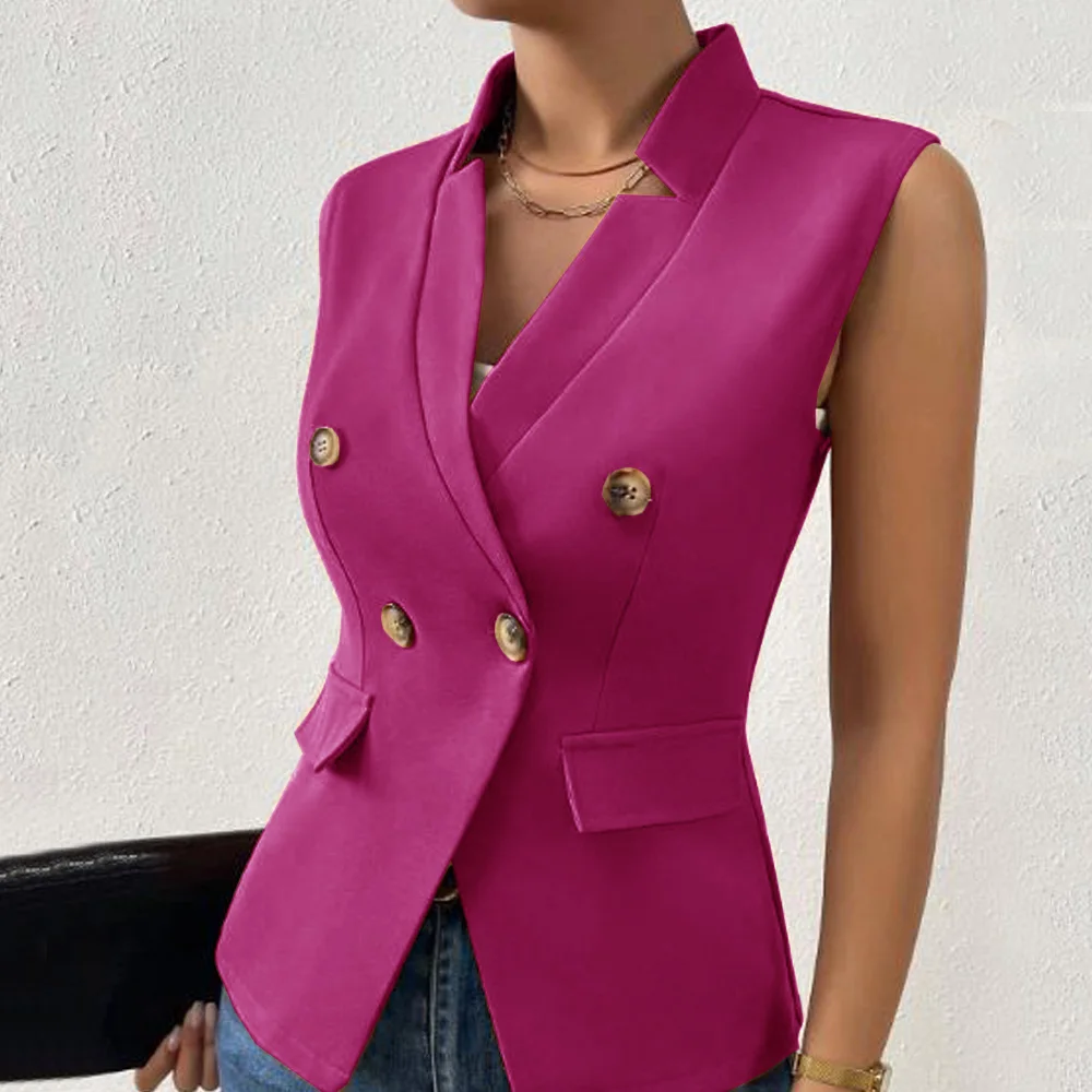 Double Breasted Women\'s Tailored Vest Fashion Matching Items Jackets Gun-barred V-neck Vests for Women Vintage New in Coats Best