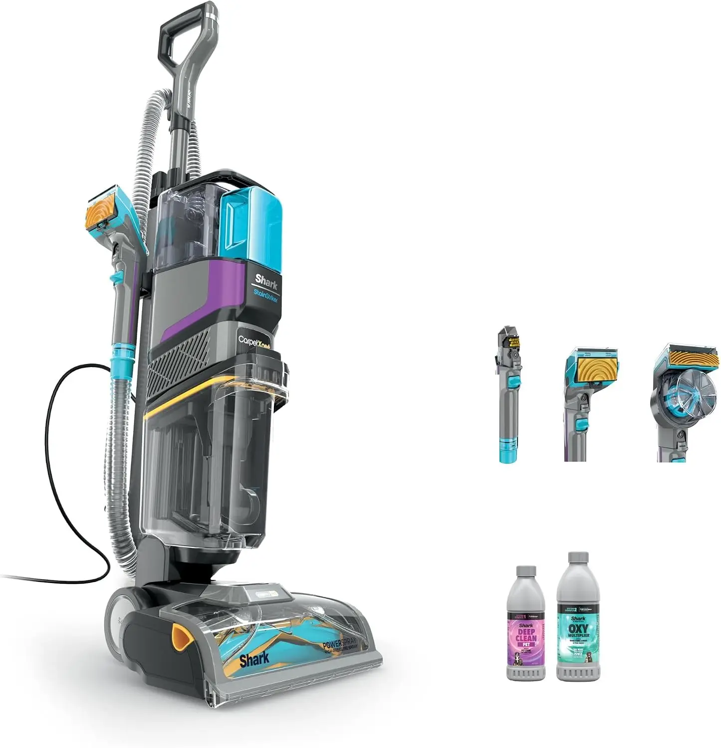 Upright Vacuum with Advanced Stain-Fighting Technology, Built-In Spot and Stain Eliminator, Perfect for Pets and Hair Removal, Includes 3 Cleaning Tools and Cleaning Solution, Renewed