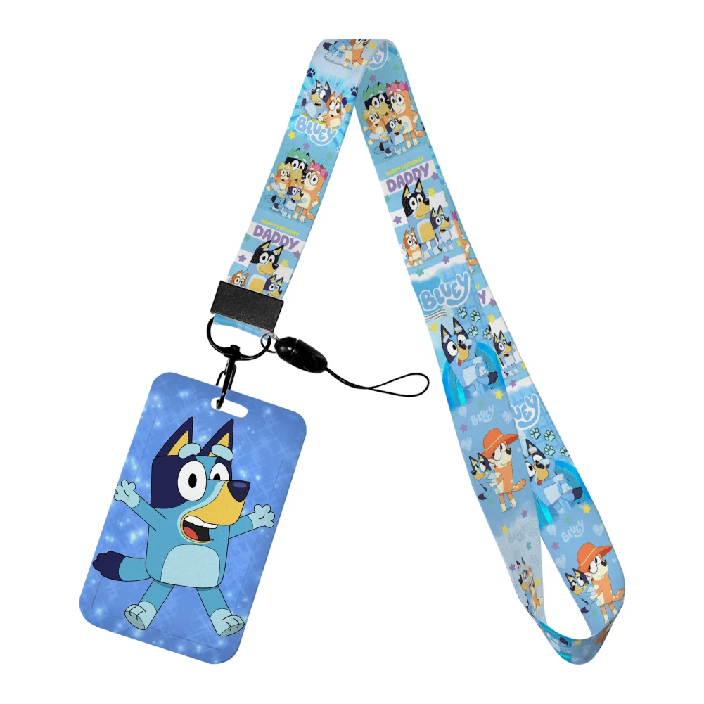 LLavero con cordón de perro azul de dibujos animados, funda para tarjeta de identificación de autobús, soporte para insignia de estudiante, cuerda para colgar, regalos, correas para llaves, accesorios