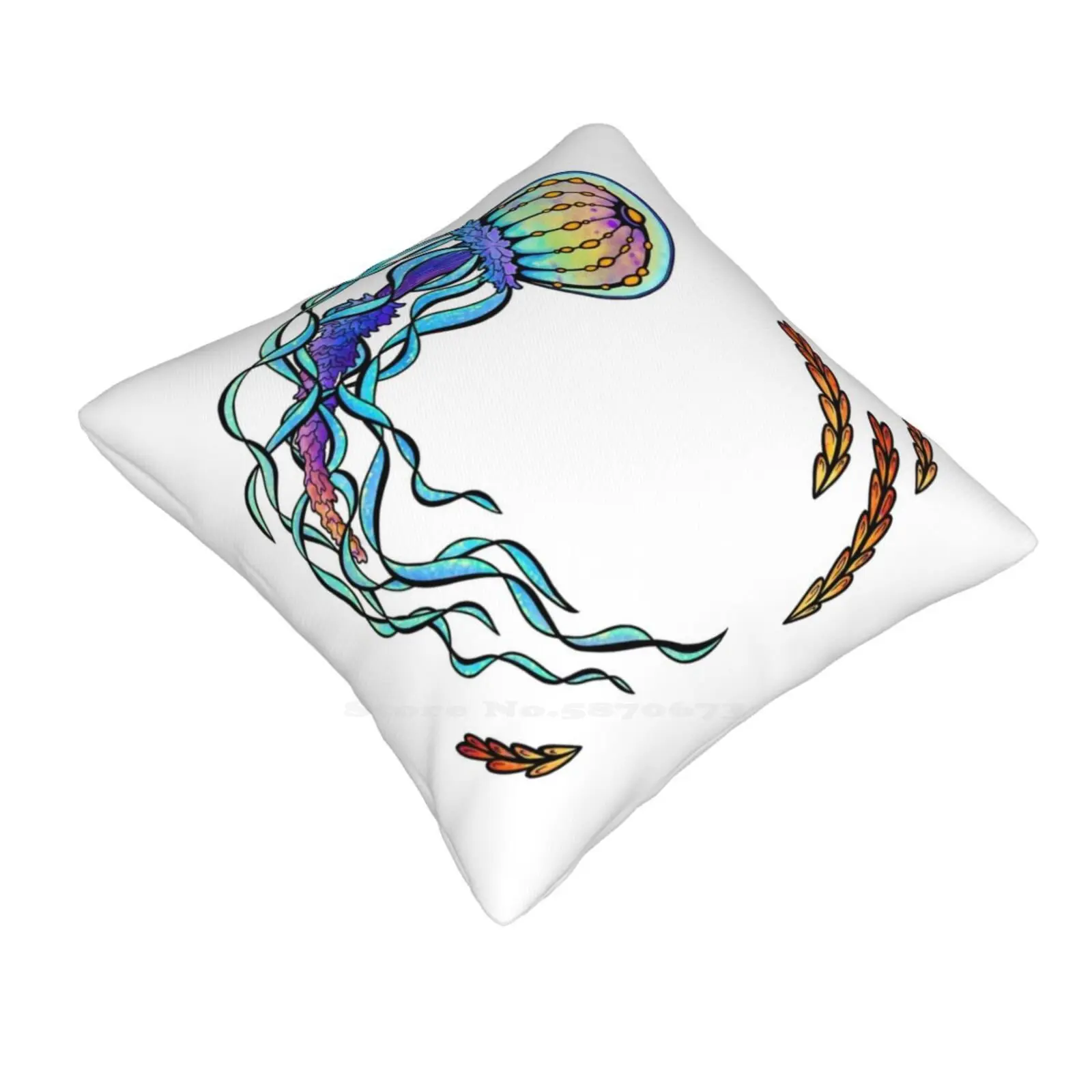 Tropical Jellyfish Pillowslip Pillowcase Tropical Colourful Colorful Jellyfish Marine Creature Ocean Reef Animal Floral Plant