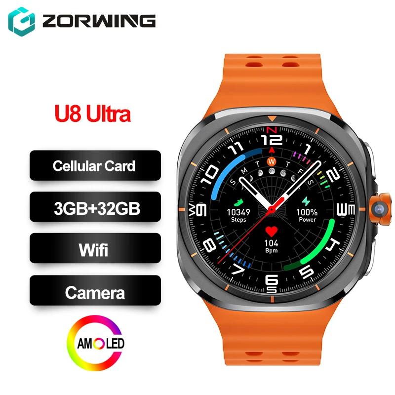 U8 Ultra Cellular 4G Card Version Smart Watch AMOLED Wifi GPS Camera 3+32GB Bluetooth Men Women Smartwatch Wireless 2024