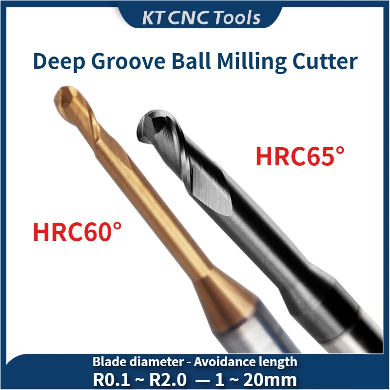

Deep Groove Ball Milling Cutter Ball End Mill Long Neck Carbide CNC Small Mini Deep Machining Cutter R0.1-R2.0 For Steel Metal