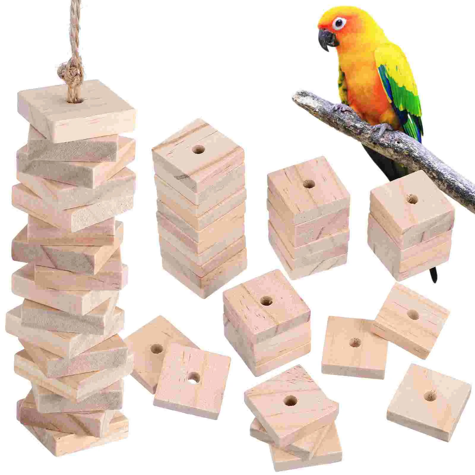 

100 Pcs Parrot Chewing Toy Bird Mineral Block Birds Biting Hanging Wood Blocks Color