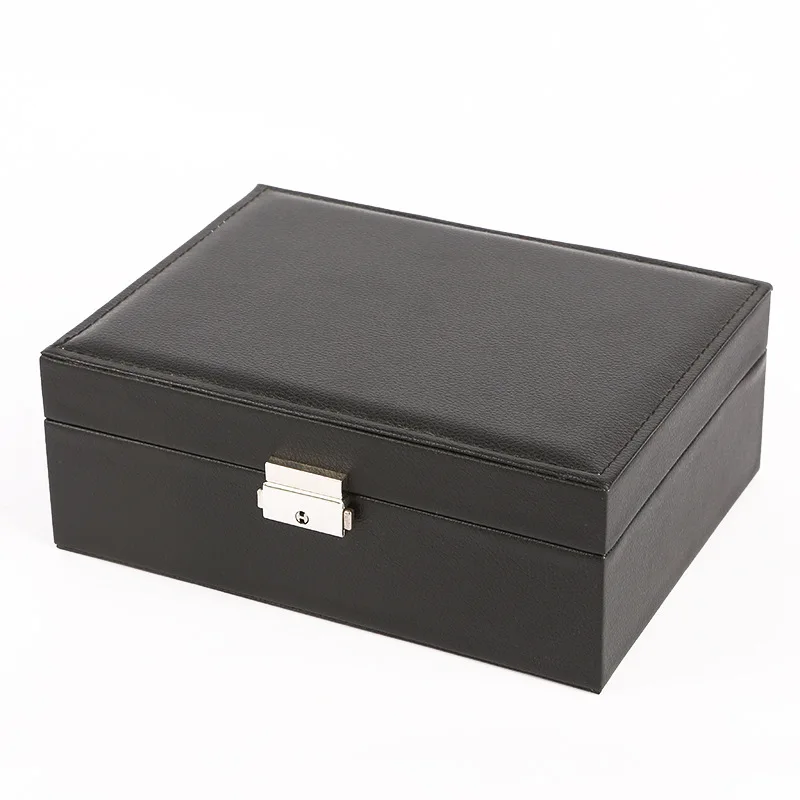 

Double layer jewelry box, large capacity leather with lock jewelry storage box, earring jewelry ring necklace storage box