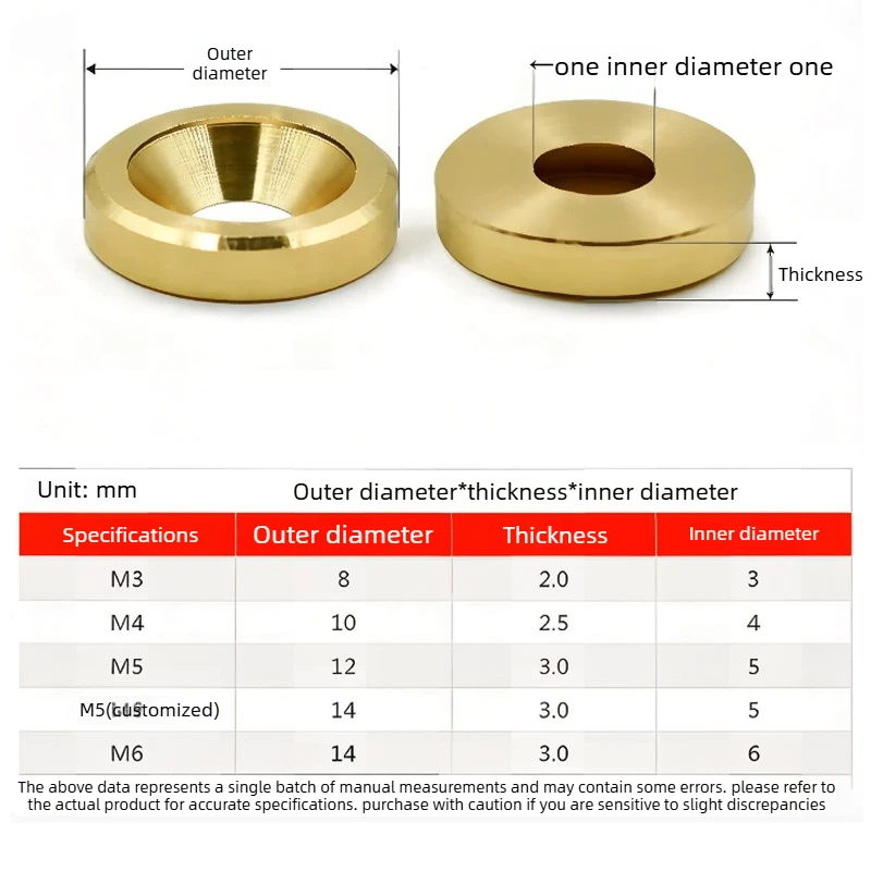 Brass Solid Countersunk Head Washer M3 M4 M5 M6 Fish Eye Gasket Solid Countersunk Head Screw Washer Outer Diameter 8mm-14mm