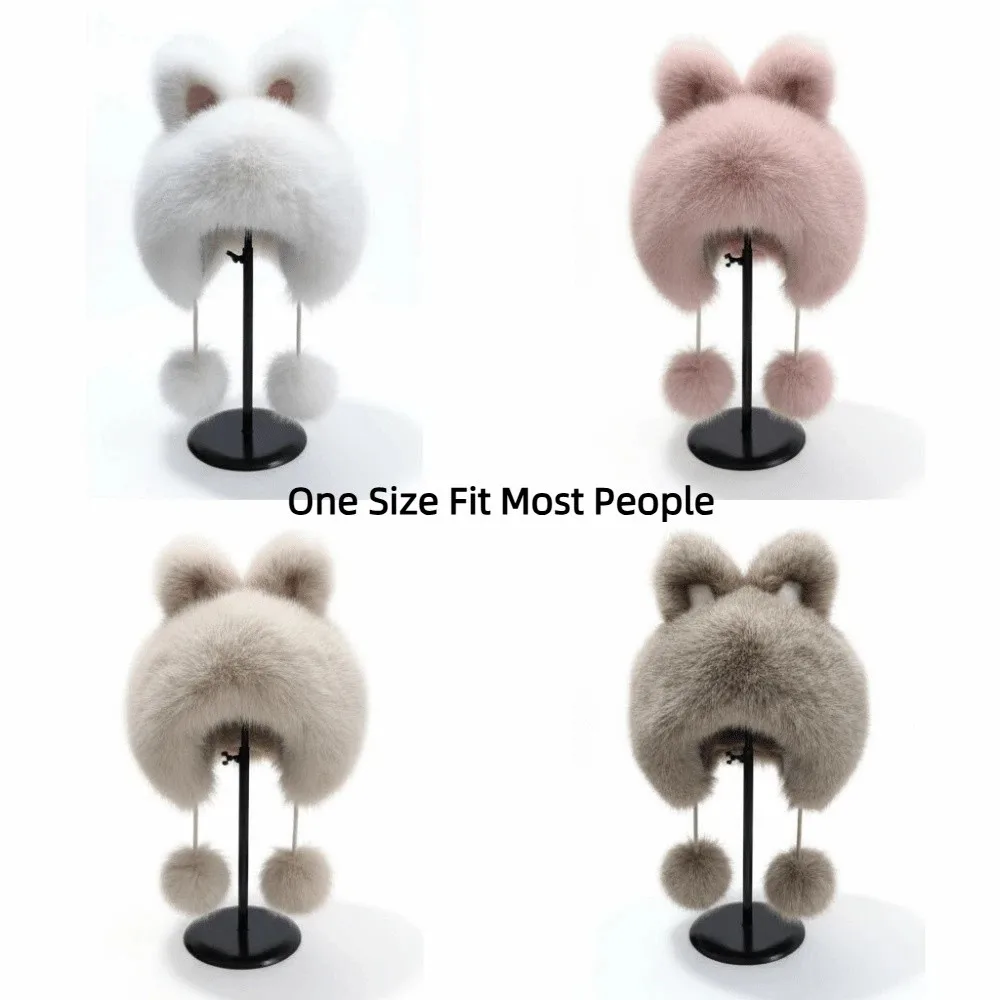 Berretto per orecchie di volpe caldo invernale addensato Berretto Lei Feng da donna morbido e soffice Paraorecchie Y2K Cappello per orecchie di gatto coniglietto Equitazione all'aperto