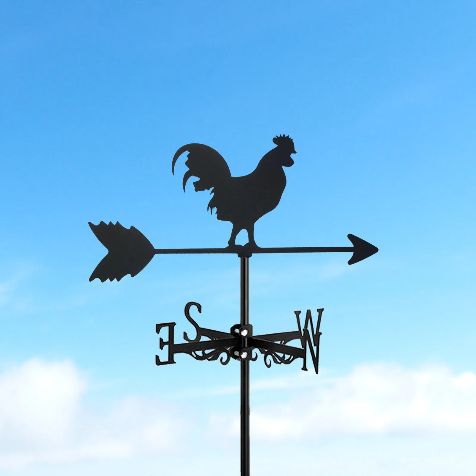 Rooster Cock Weathervane Silhouette Art Black Metal Chicke Wind Vanes Outdoors Decorations Garden for Roof Yard Building