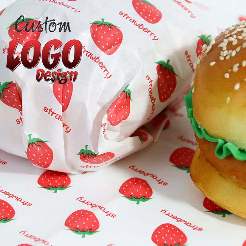 Customize Logo Food Grade Waxed Paper PE Wax Grease proof paper food wrapping burger wrapping paper