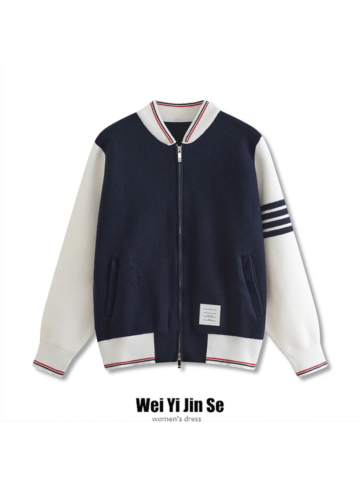 

Loose Korean Sle Knitted Cardigan Women's Autumn Winter New Stand Collar Long Sve Baseball Jaet Top Thiened Zipper