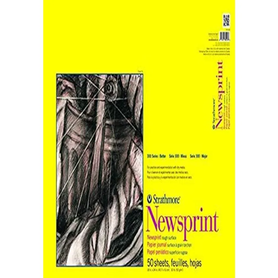 

300 Series Newsprint Paper Pad Tape Bound 18x24 inches 50 Sheets 32lb/52g - Ideal for Art Practice by Adults and Students - Per