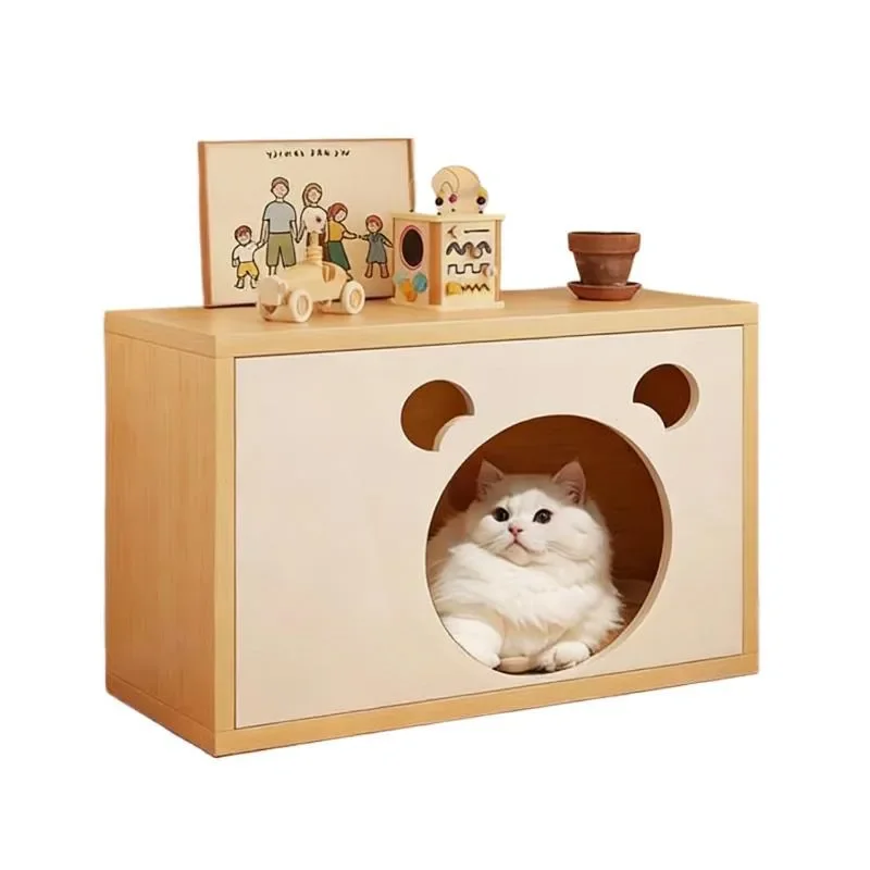 Modern Cat Bedside Table with Integrated House Nest Bedroom Storage Locker Simple Design for Four Seasons Use