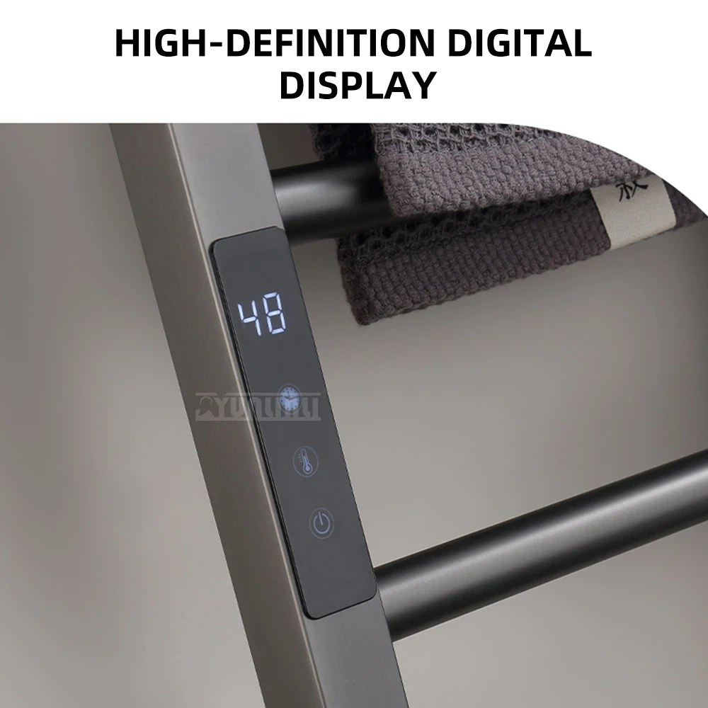 Smart Digital Thermostatic Electric Towel Warmer, Carbon Fiber Heating Bath Towel Rack with LCD Display for Bathroom